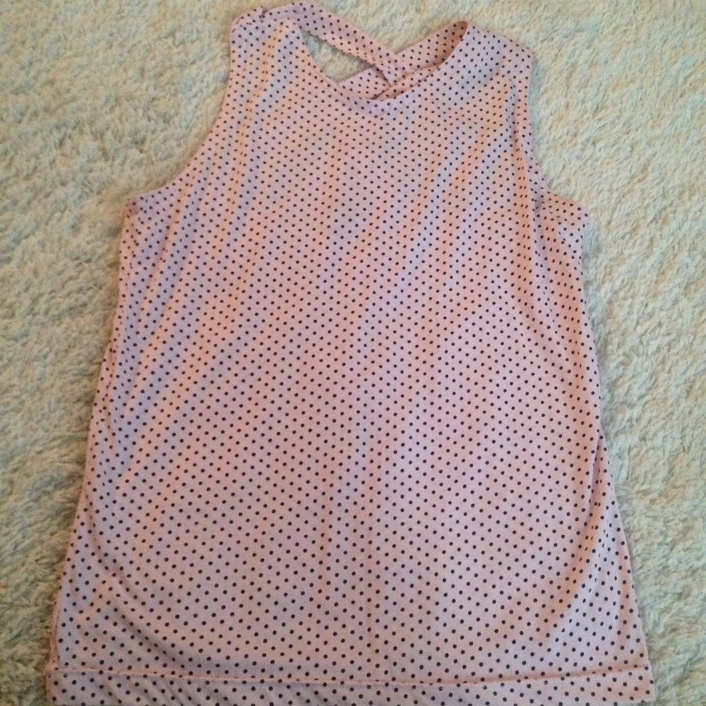 VINTAGE 80s Pink Black Polka Dot Tank Top